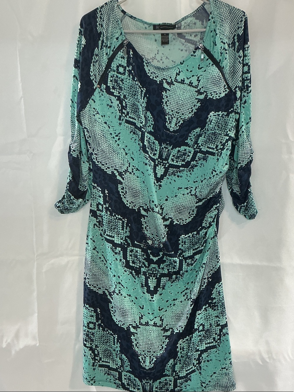 INC International Concepts Teal & Navy Snake-Print Midi Dress